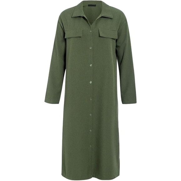 Miessial Dresses & Skirts - Miessial Women's Button-Down Blouse Maxi Dress Long Sleeve Split Office Dress 8